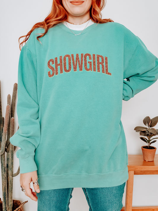 Showgirl Sweatshirt – Comfort Colors Glitter-Effect Printed Vintage Crewneck