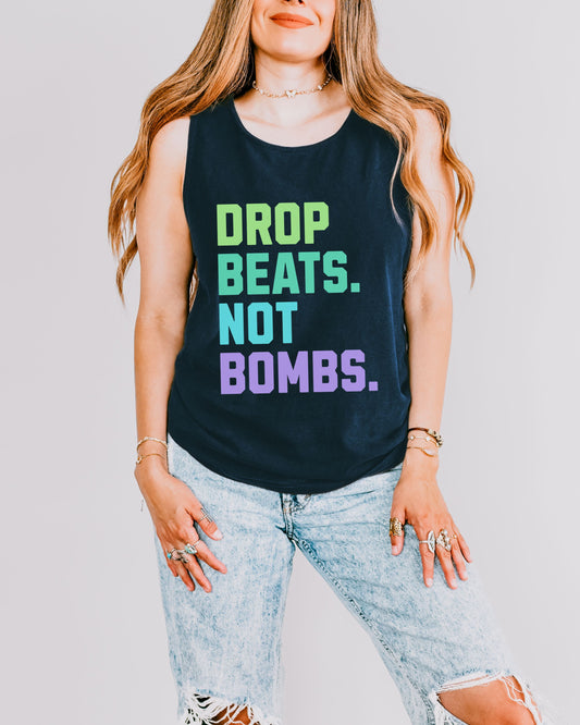 Drop Beats Not Bombs Tank Top – Comfort Colors Colorful Peace Music Tee