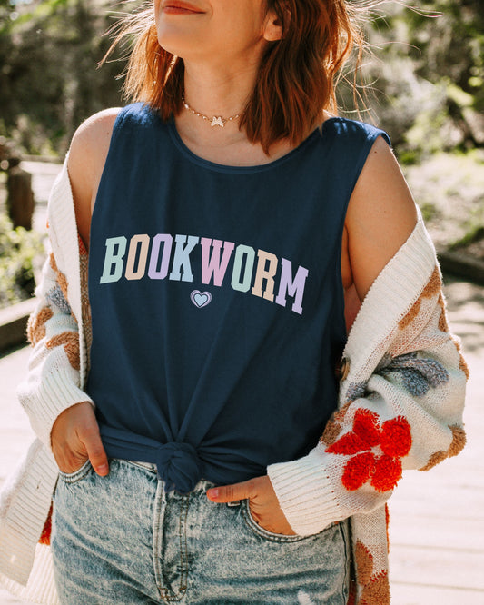 Bookworm Tank Top – Comfort Colors Bookish Pastel Graphic Tee for Readers