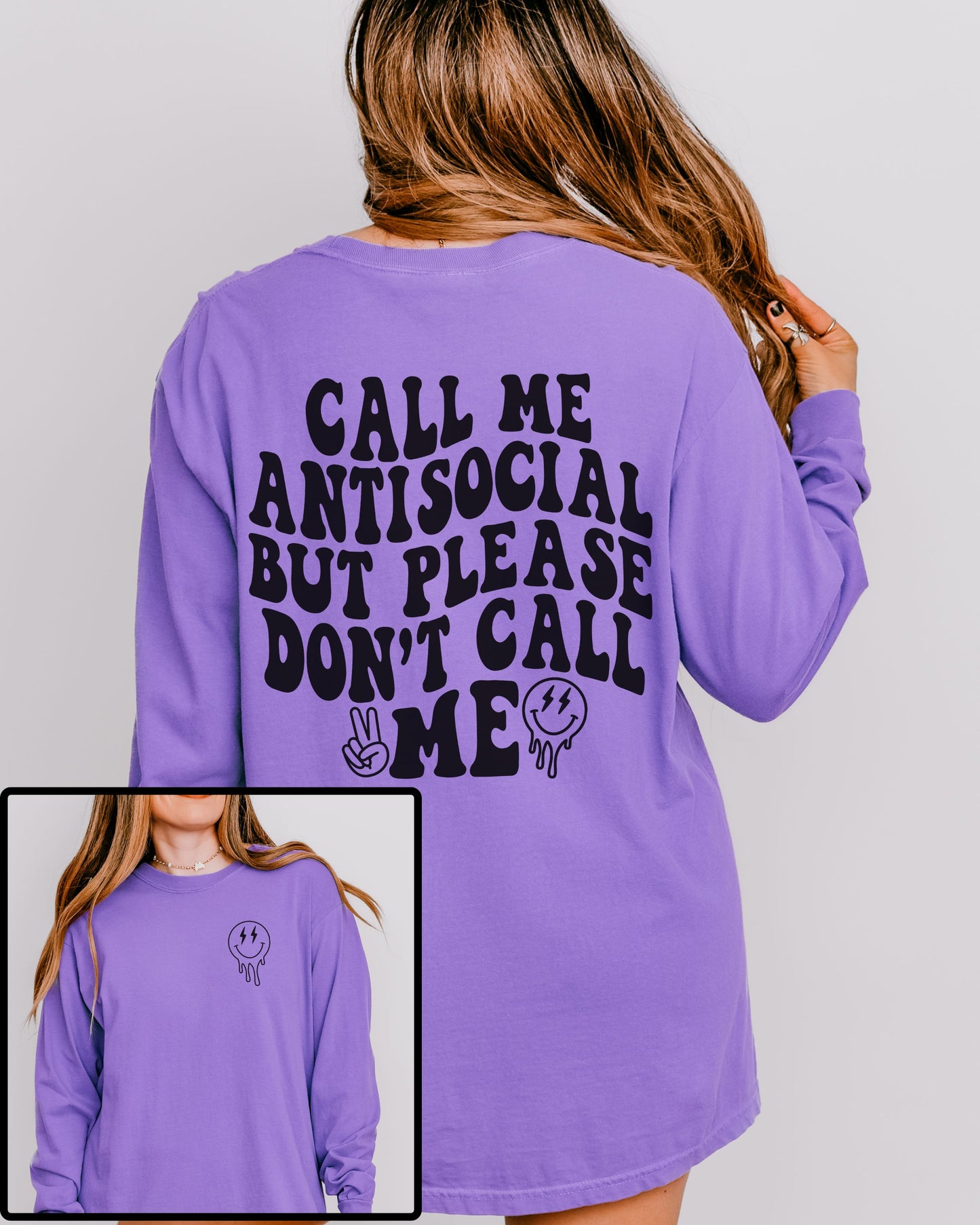 Call Me Antisocial But Please Don’t Call Me Long Sleeve – Comfort Colors Retro Graphic Tee