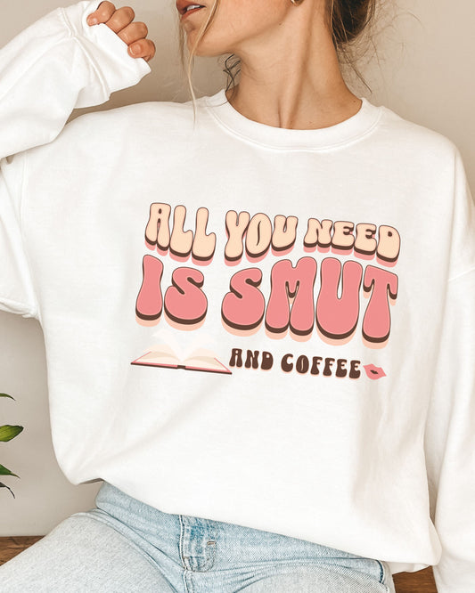 All You Need Is Smut and Coffee Sweatshirt – Gildan Bookish Retro Crewneck
