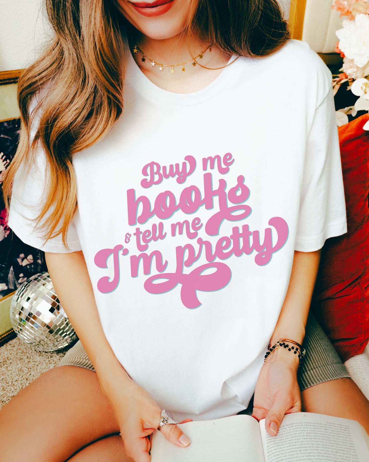 Buy Me Books and Tell Me I’m Pretty T-Shirt – Bella + Canvas Retro Bookish Tee
