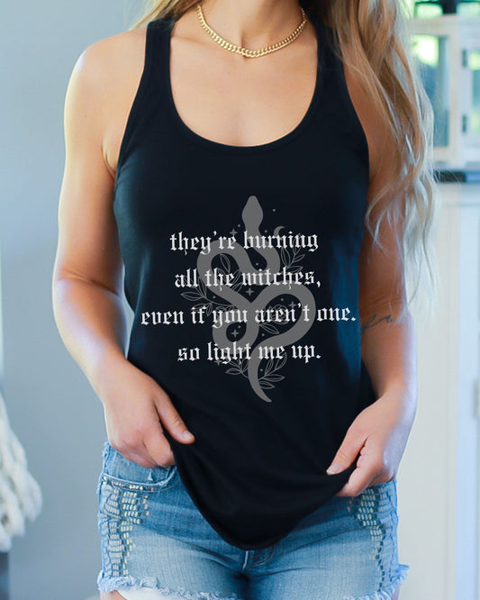 Witchy Vibes Slim Fit Racerback Tank Top – Next Level Gothic Celestial Snake Tank