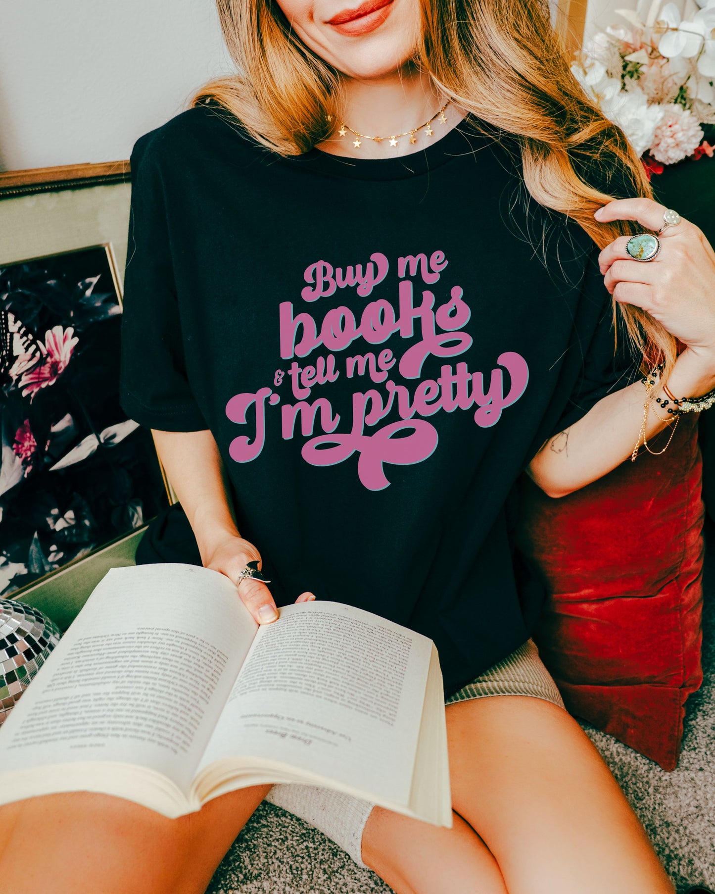 Buy Me Books and Tell Me I’m Pretty T-Shirt – Bella + Canvas Retro Bookish Tee