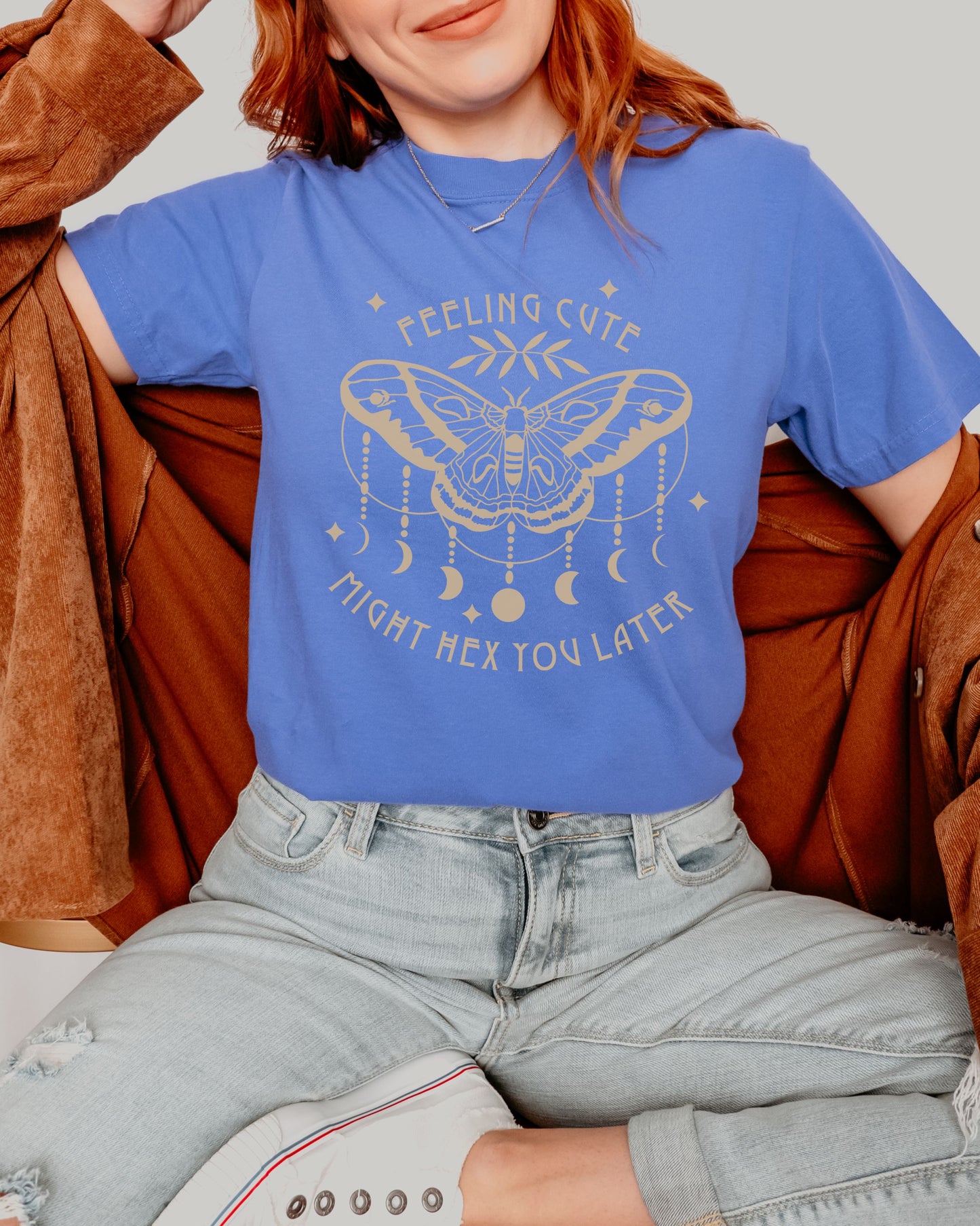 Feeling Cute Might Hex You Later T-Shirt – Comfort Colors Witchy Graphic Tee