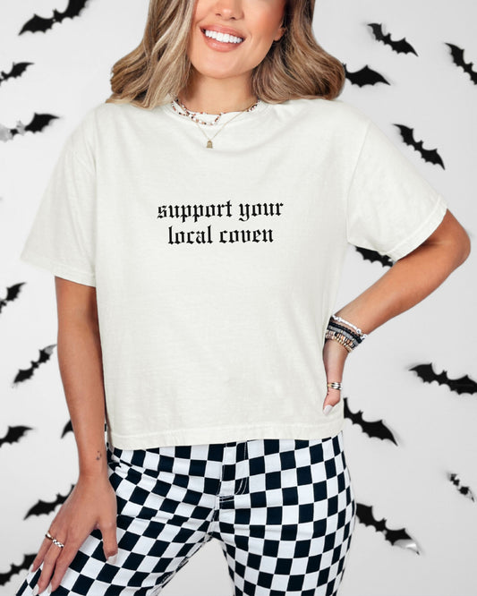 Support Your Local Coven Crop Top – Comfort Colors Gothic Witchy Tee
