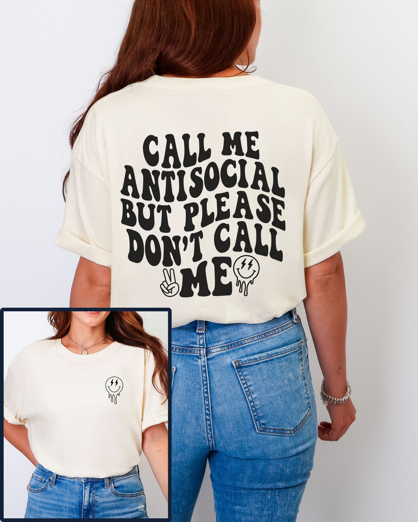 Call Me Antisocial But Please Don’t Call Me T-Shirt – Comfort Colors Retro Graphic Tee