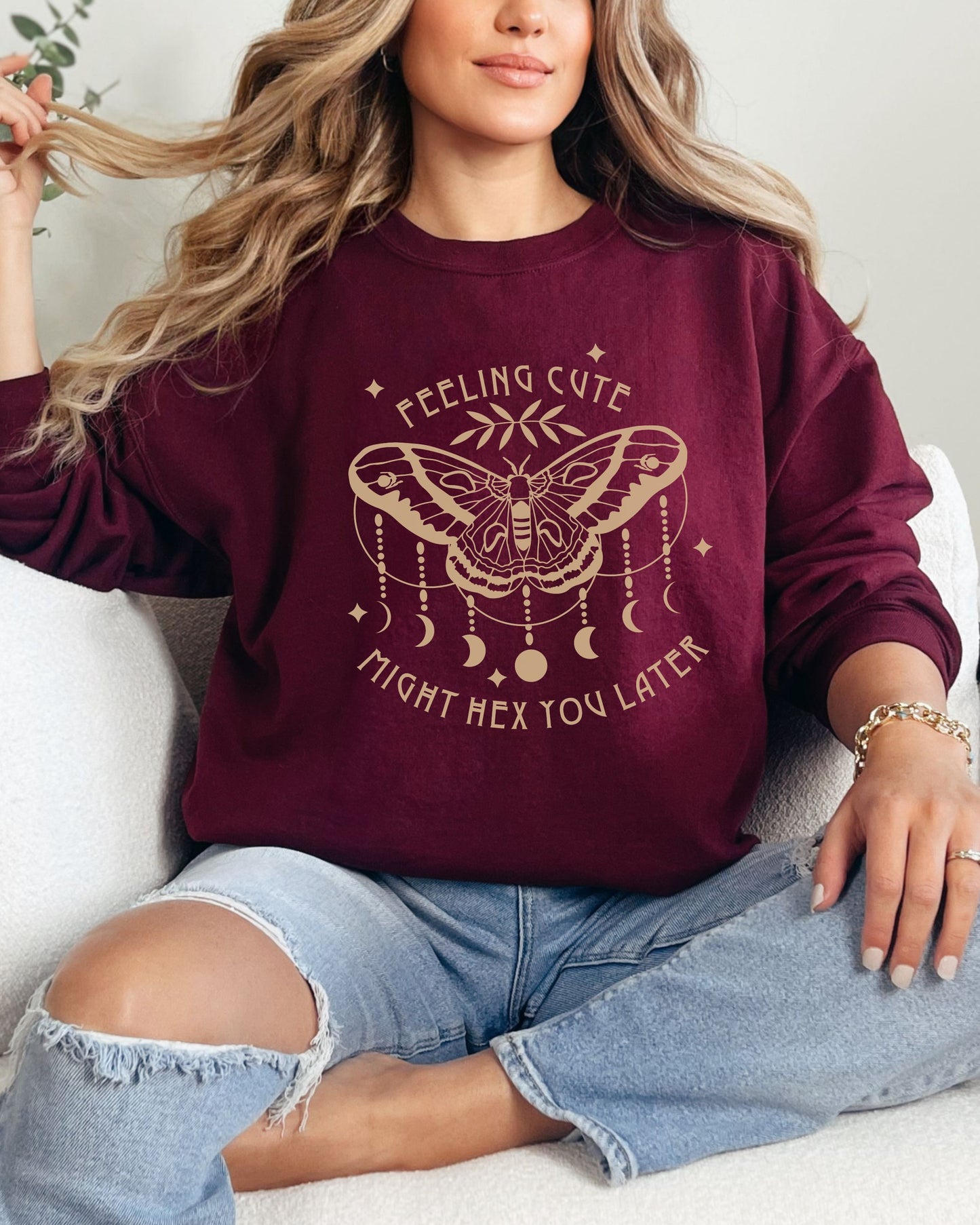 Feeling Cute Might Hex You Later Sweatshirt – Gildan Witchy Graphic Crewneck